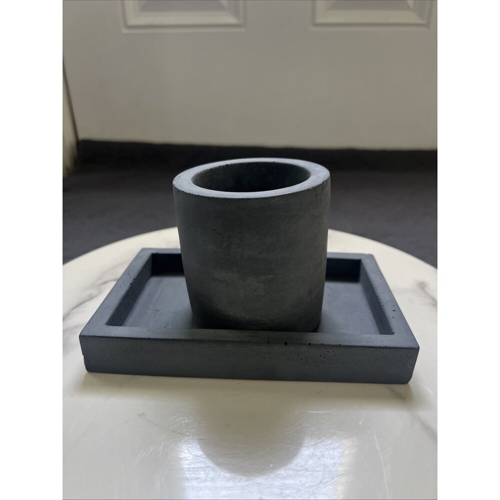 2 Piece Desk Set Concrete Pencil Cup Holder & Note Tray Concrete Organizer Gray